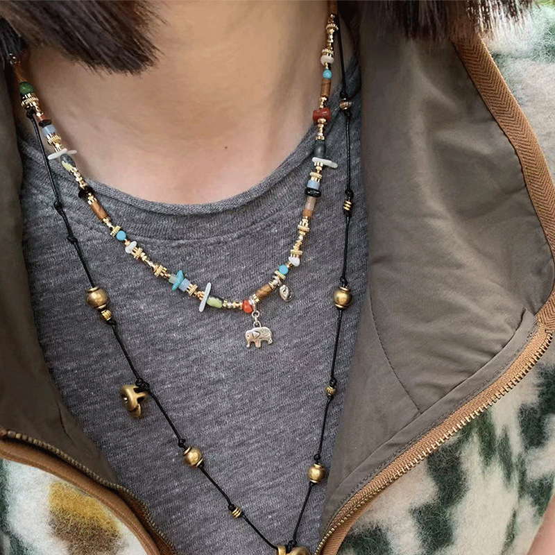 天然石混石小象项链女小众时尚高级感彩色串珠银色大象吊坠锁骨链详情7