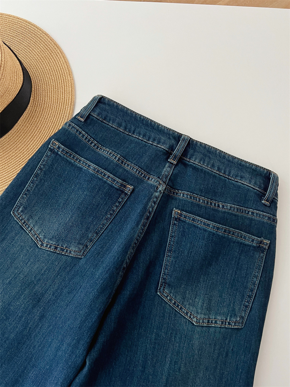 复古时髦高腰斜裁宽松显瘦百搭弹力直筒宽松微喇叭牛仔裤G031612详情27