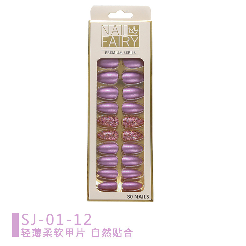 Cross-border new product: Metallic color reusable nail art pieces, 24-piece box set, fake nail finished nail art patches pic 6