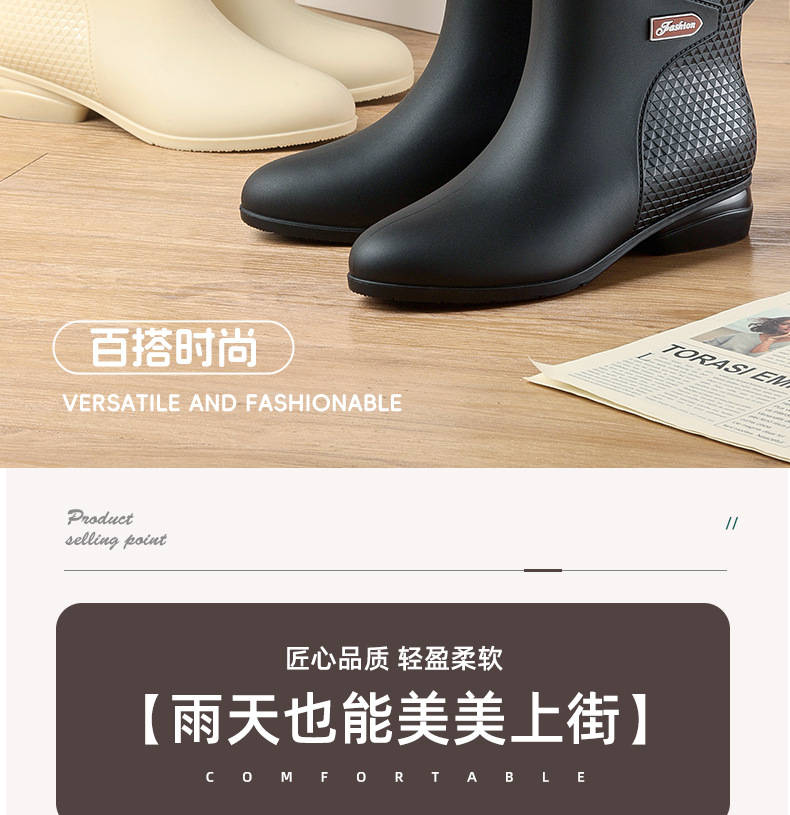 女式雨鞋中跟时尚水鞋防水保暖厨房防滑胶鞋加绒厚底轻便短筒雨靴详情2