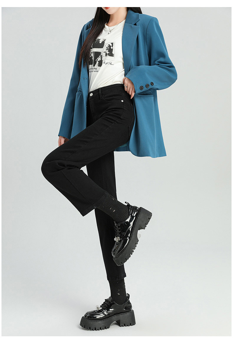 爆款超柔高腰小直筒牛仔裤女2024春季弹力黑色修身窄版烟管法棍裤详情15