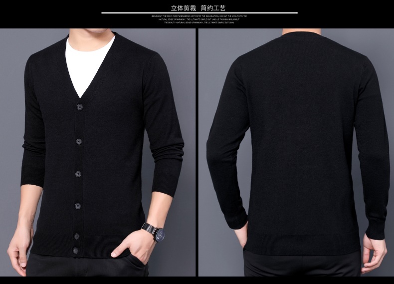 跨境外贸2024秋季新款针织开衫男薄款长袖纯色针织衫男士毛衣批发详情33