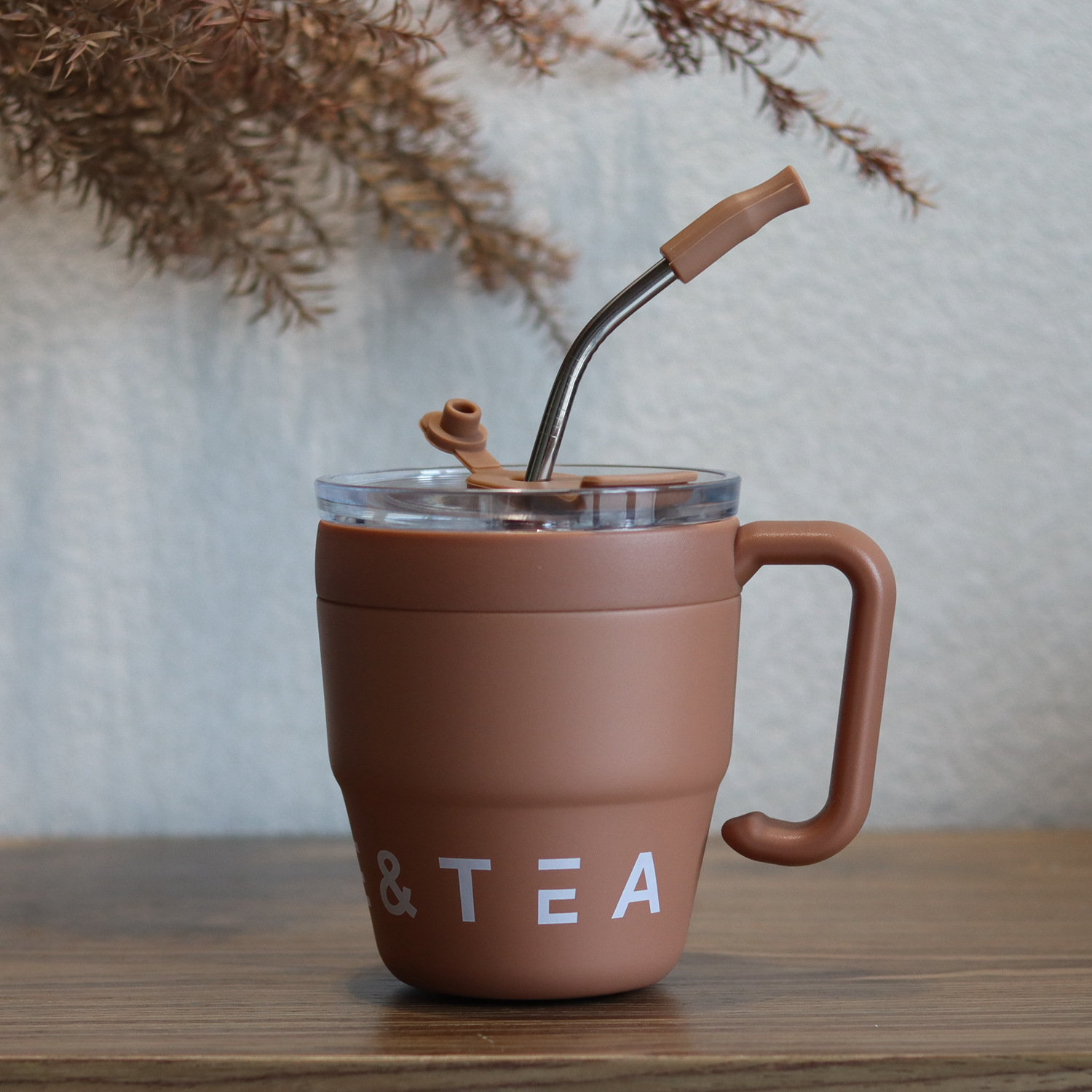 Wholesale wake-up coffee thermos cups, household handle office water cups, fashionable ins style campus Mark straw cups pic 1