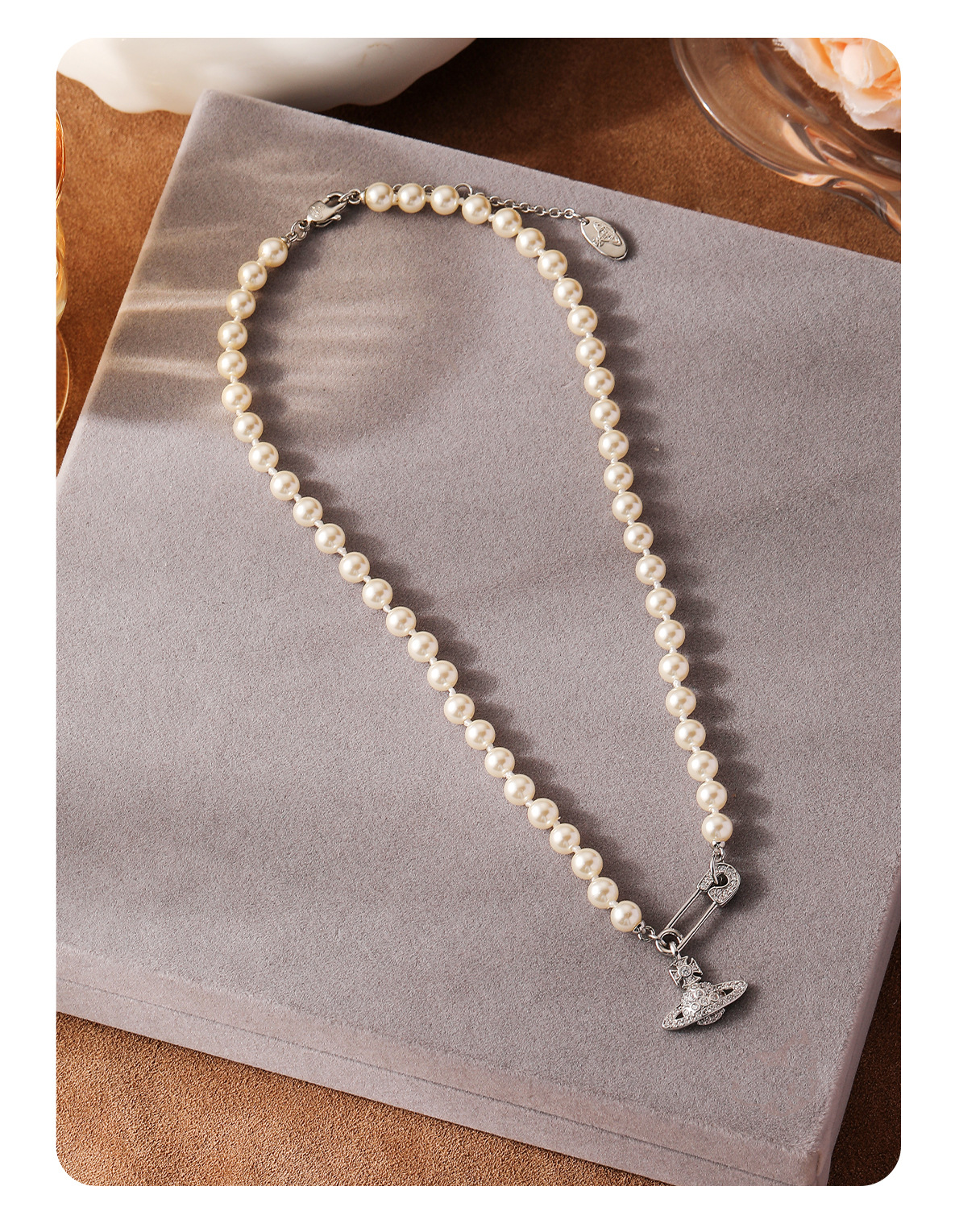 经典满钻西太后珍珠项链别针复古锁骨链时尚小众轻奢土星项链手链详情7