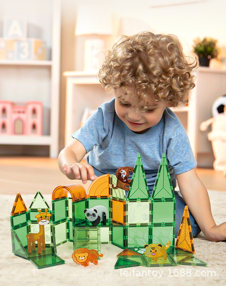 Cross-border. Magnetic sheet farm Dinosaur scene Color window Magnetic sheet Early education assembly building block toys pic 3