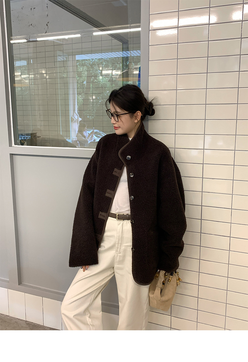 趋梦DT ETOLIE韩版立领仿羊羔毛外套女十三行新款皮毛一体皮草女详情18
