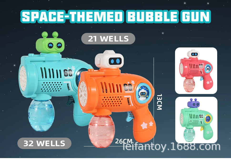 Cross-border 32-hole space alien bubble machine, hand-held electric self-priming rotating light music bubble gun pic 10