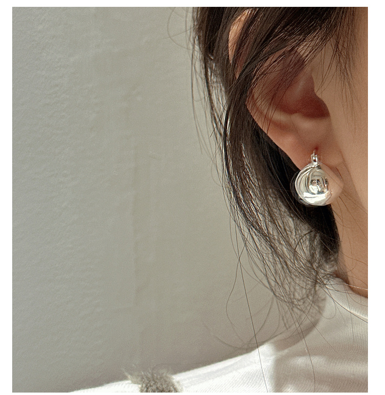 S925 sterling silver Korean version fashionable basic style INS heavy metal smooth texture ear buckle round ball design personalized earrings pic 18