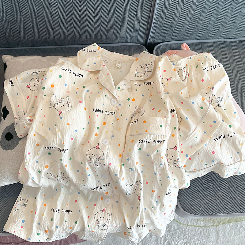 Pajama Women Summer Cloud Cotton 2024 New Style sweet and cute cardigan casual short-sleeved and short-shorts home wear set pic 21