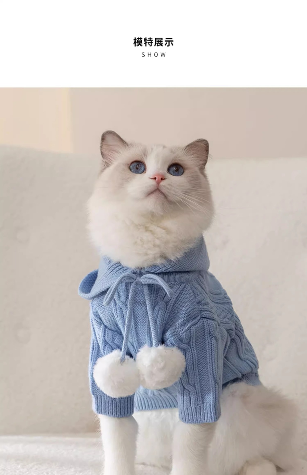 猫咪秋冬季连帽针织衫防掉毛猫咪衣服幼猫银渐层暹罗猫英短布偶猫详情6