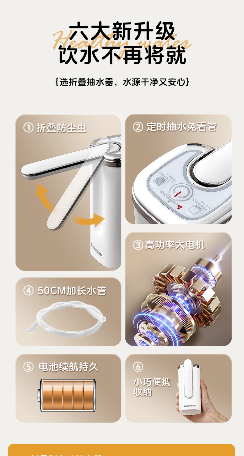 桶装水抽水器电动吸水泵家用纯净水饮水机压水取水器折叠神器详情1