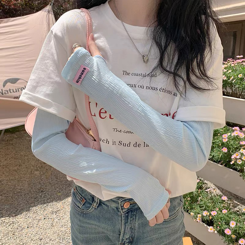 简约防晒冰袖可调节夏季少女新宽松褶皱薄款防晒手套骑行详情11