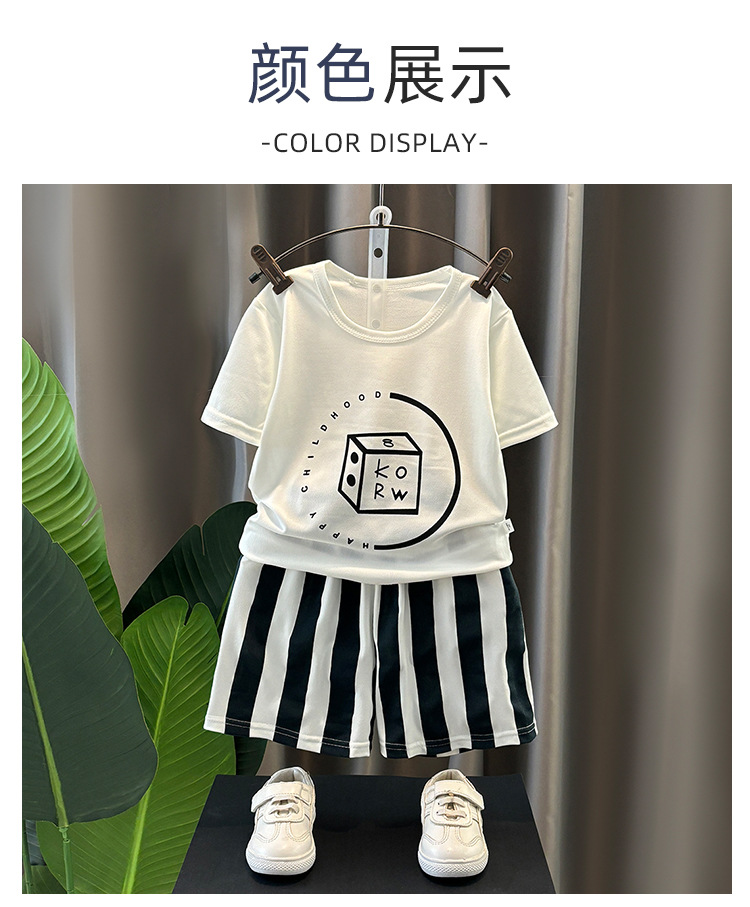 Niño verano camisetas chicos slim 2025 nuevo bebé manga corta shorts dos piezas hombre top cuello redondo pic 10