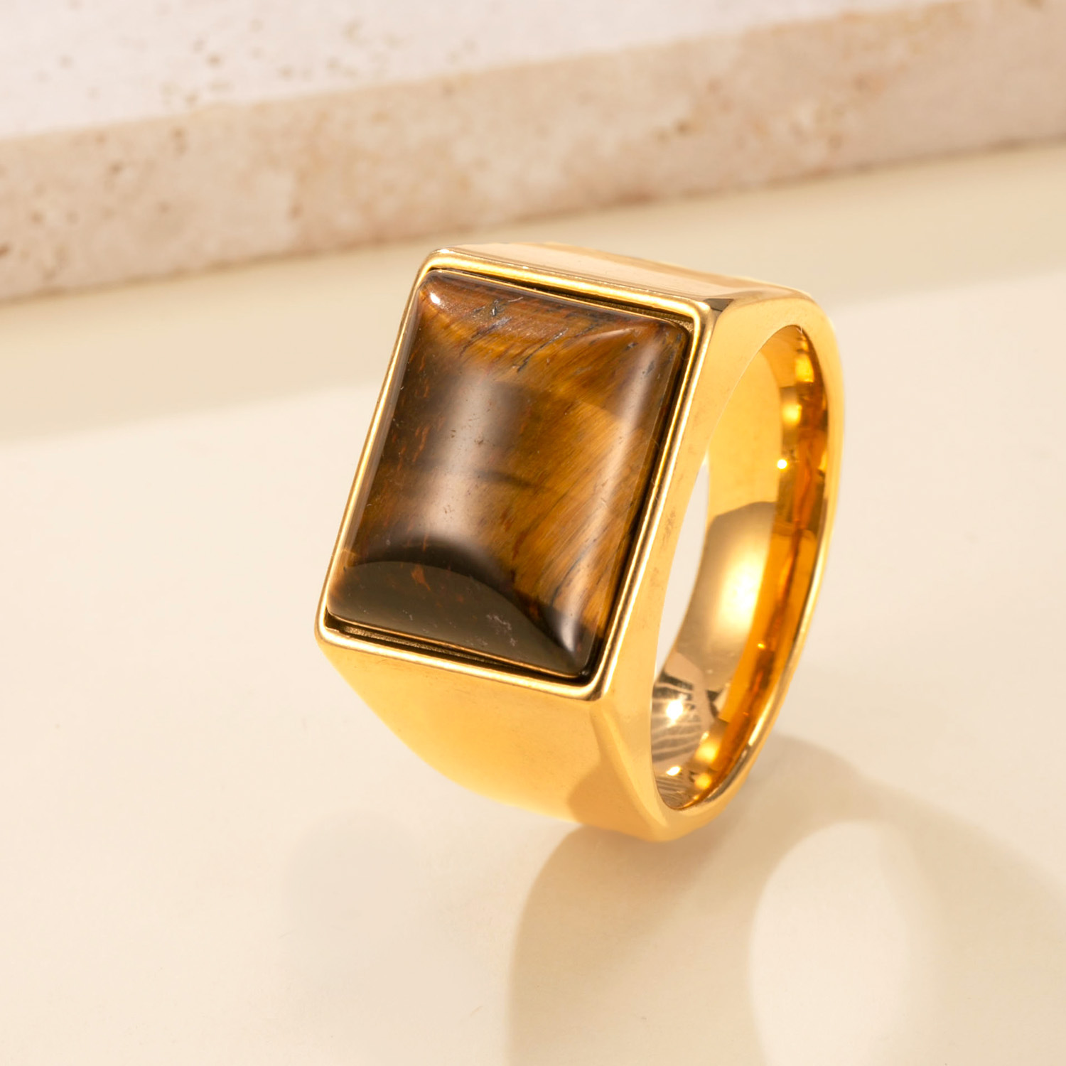 欧美新款不锈钢戒指铸造虎眼石几何戒指复古风情侣对戒批发厂家详情16