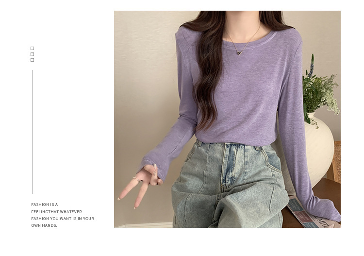 2024新款打底衫女薄款内搭白色洋气秋冬修身面膜圆领长袖上衣t恤详情15