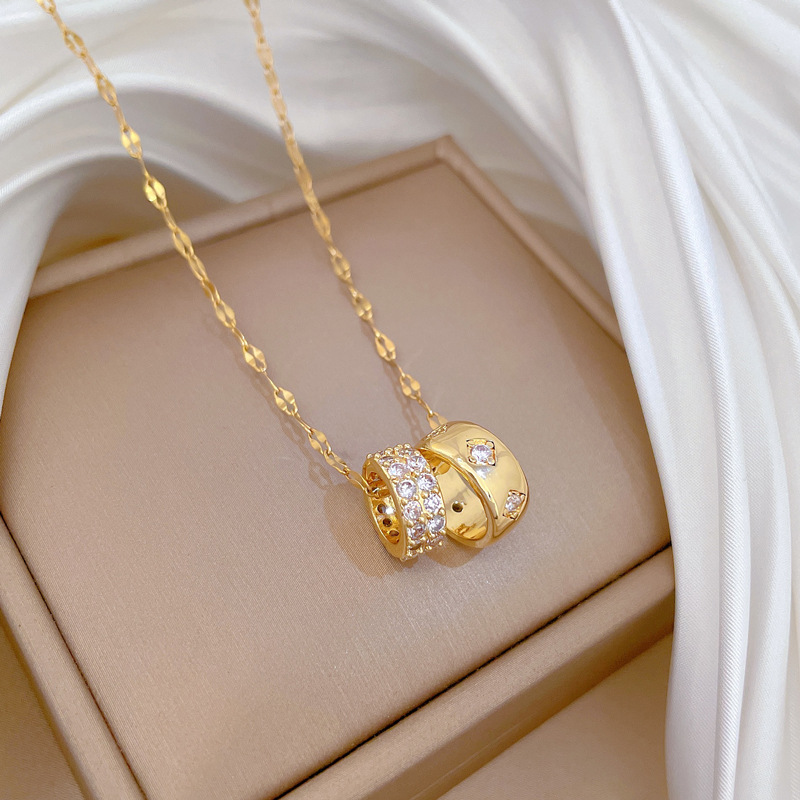 【钛钢】双环小蛮腰满钻时尚轻奢气质华丽满钻项链女百搭锁骨链详情6