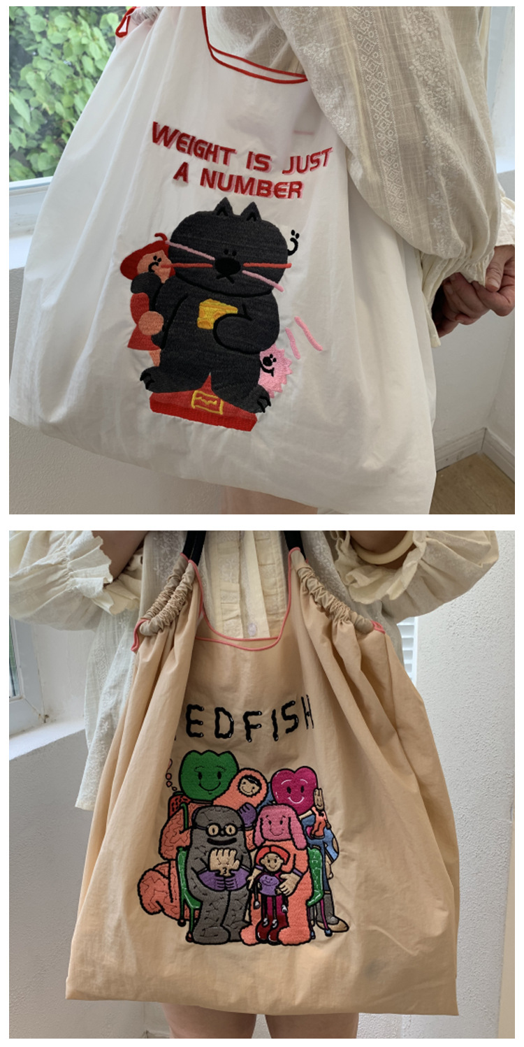 Bolsa de compras bordada para mujeres bolsa de mano bolsa de tela oxford bolsa de compras bordada de nylon resistente al agua para llevar a mano bolsa de un solo hombro pic 9