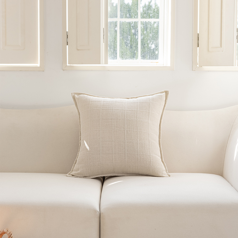 Cross-border minimalist style autumn and winter solid color polyester double-sided jacquard checkered home cushion Headboard sofa pillowcase pic 19