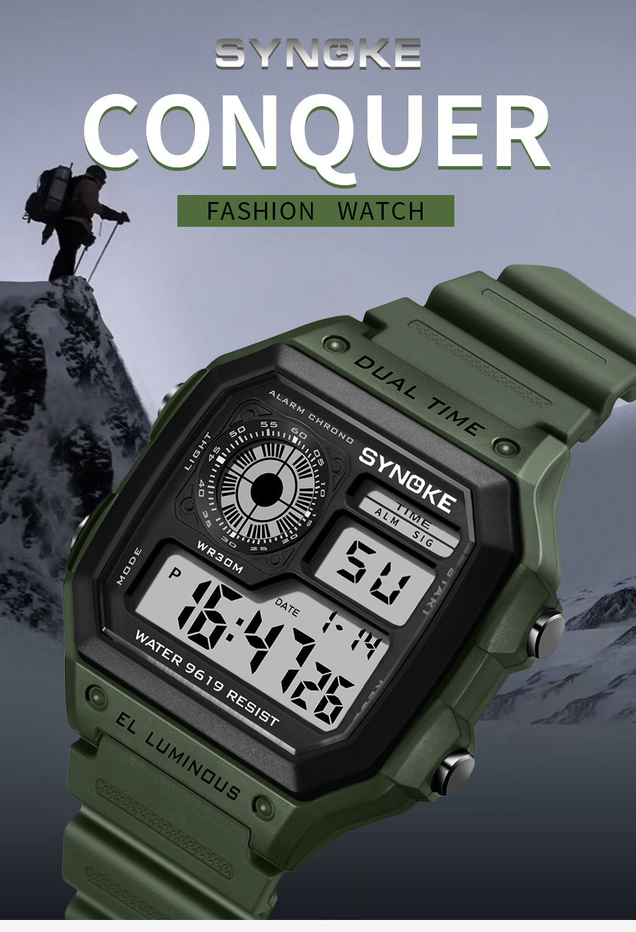 厂货SYNOKE轻薄方形经典学生手表电子表夜光防水运动男士小方块手详情17
