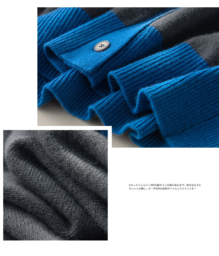 A stylish V-neck contrasting color wool cardigan with a simple and loose, fashionable knitted jacket for women in the autumn of 2024 pic 15