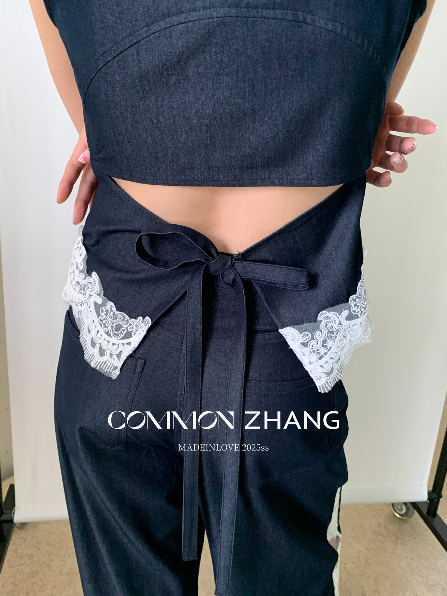 CZ ZHANG Summer French niche lace patchwork with cutout texture, low-waisted wide-leg drape casual pants B24032 pic 16