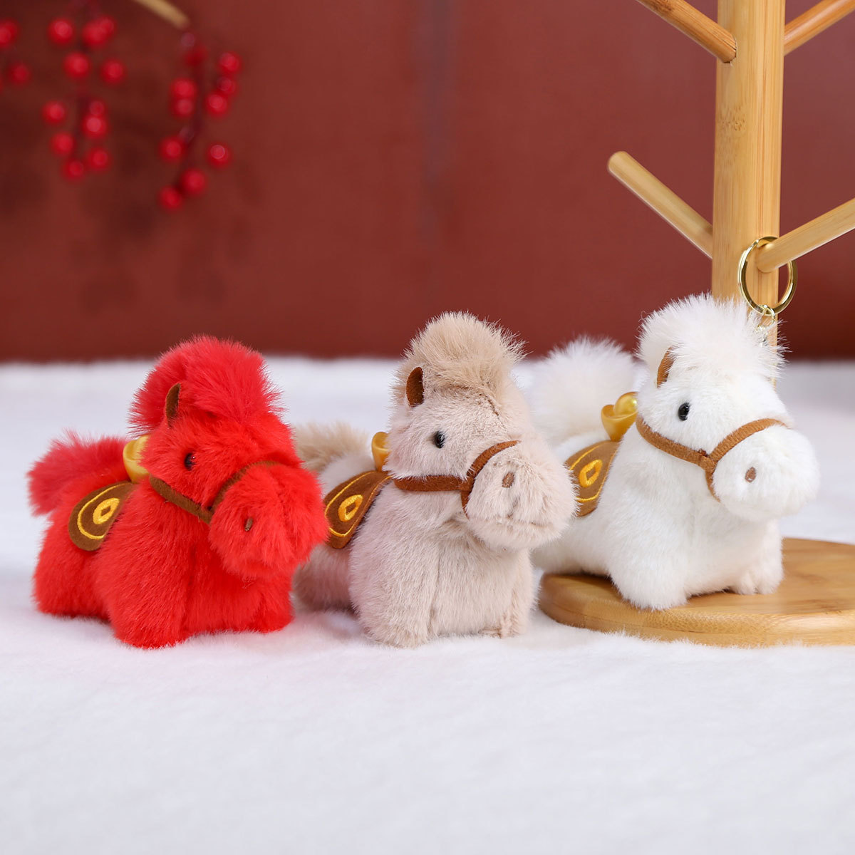 Gold coin little horse pendant, festive red goods gift, Year of the Horse mascot, plush toy, decorative item, doll, keychain pic 8