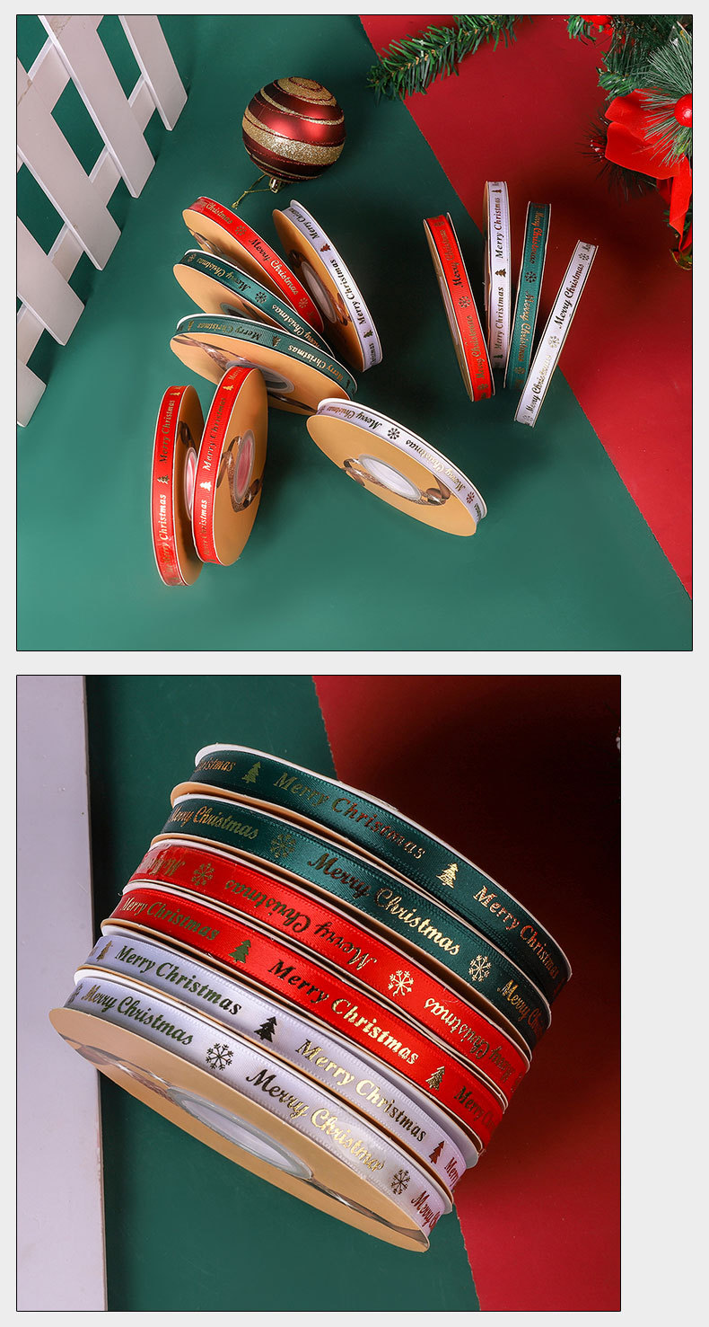 Factory wholesale of Christmas letter gilded red threaded ribbon green holiday decorative clothing accessories in stock pic 15