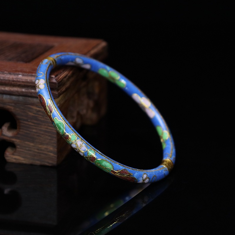 Beijing Cloisonne vintage collectibles, classical ethnic style copper body cloisonne enamel jewelry open bracelet pic 7