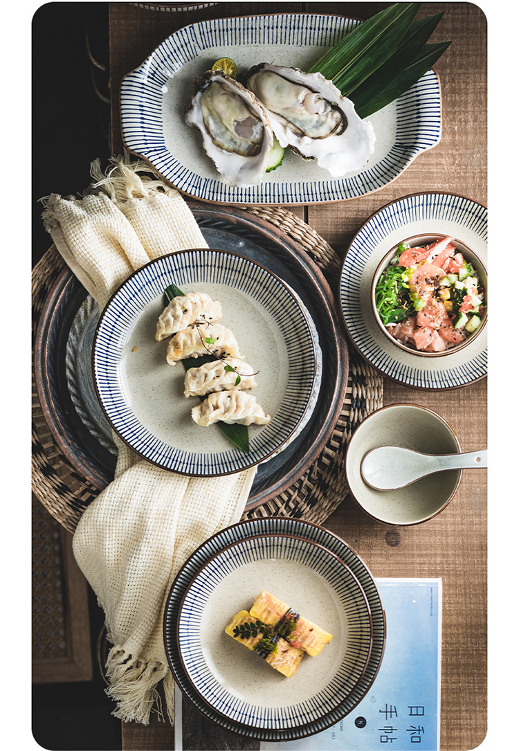 Bowl Home 2025 New High Appearance level retro Japanese tableware plate set, ceramic soup bowl, underglaze colored rice bowl pic 2