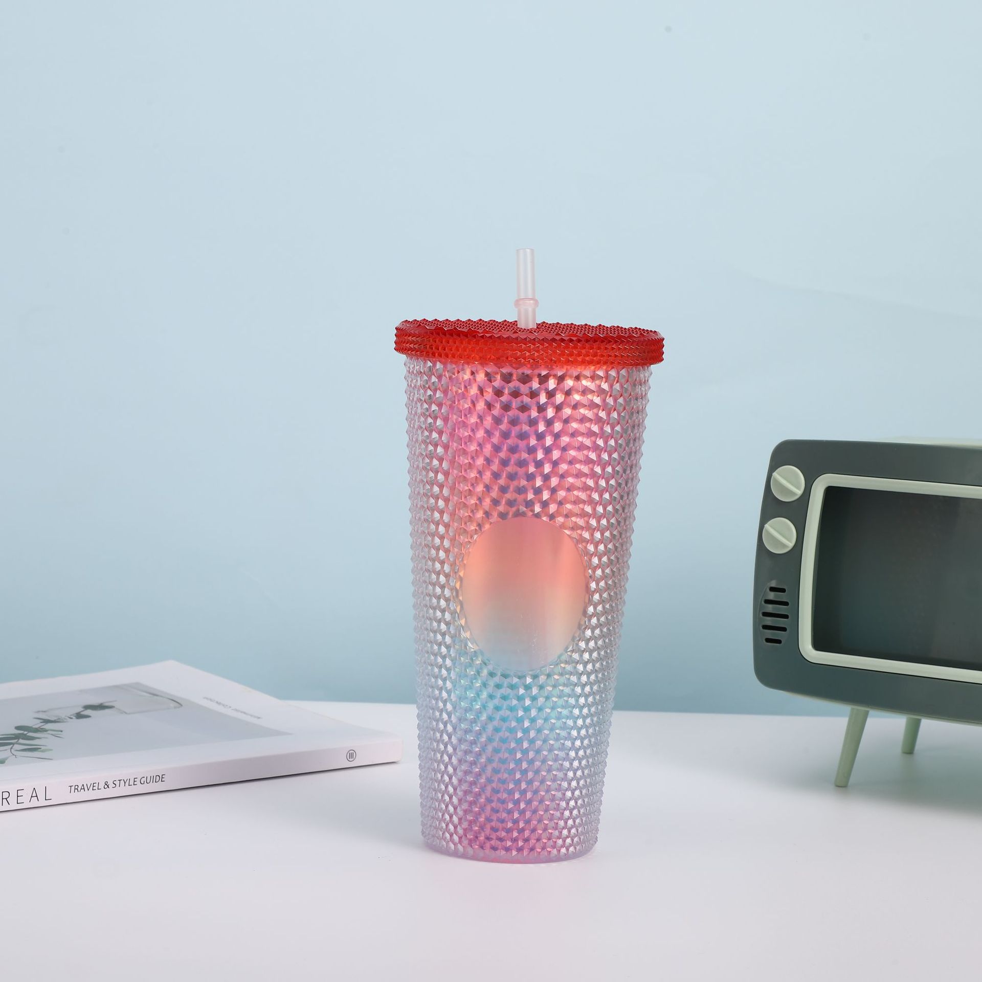 Cross-border Star Dad Double-layer Durian Cup, large-capacity plastic Straw Cup, Creative Star Bar High Appearance Level, Prickly water cup pic 7