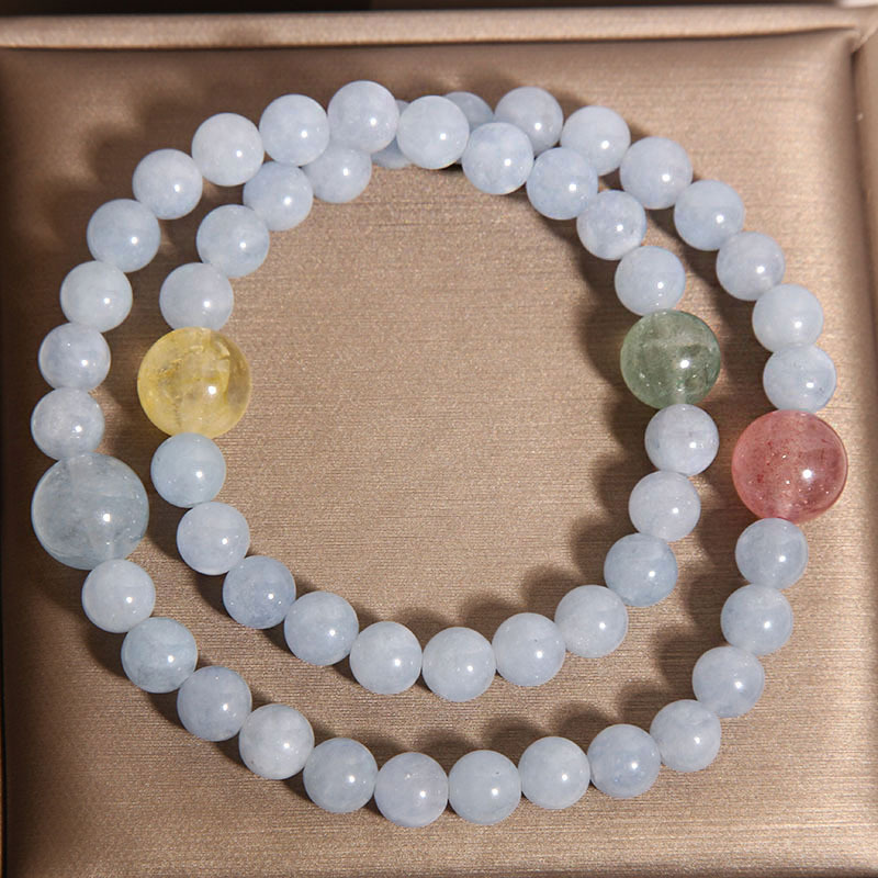 New Chinese-style natural multi-treasure crystal bracelet for women, light luxury, niche and exquisite aquamarine double ring bracelet as a gift for your best friend pic 6