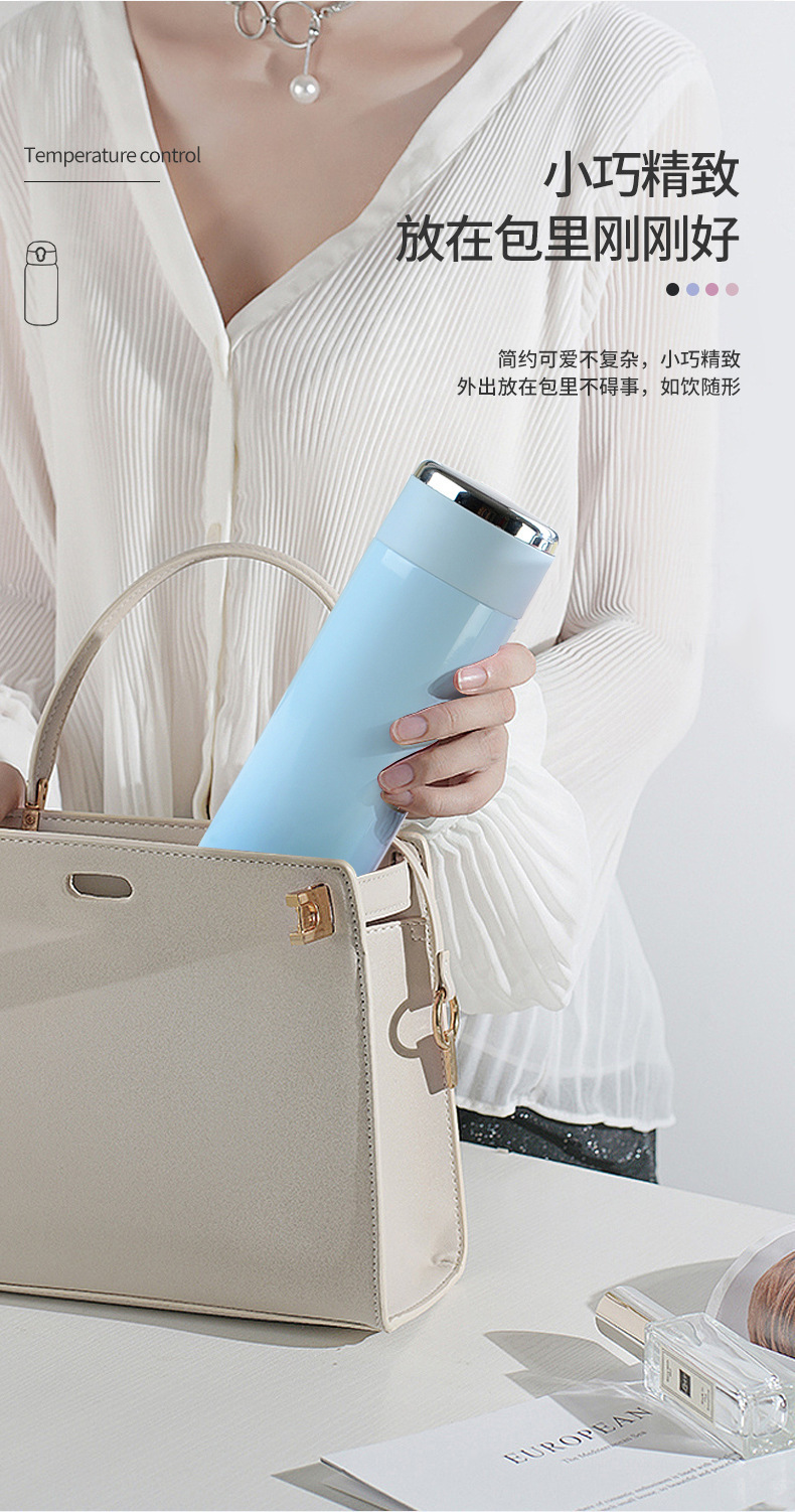温度显示保温杯不锈钢水杯女便携车载礼品杯渐变色智能温度杯子详情10