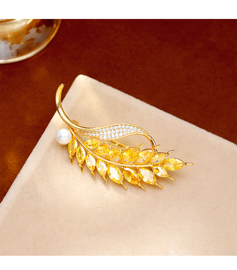 Hyacinth直播爆款 时尚轻奢宴会麦穗锆石胸针女 西装百搭个性走光珍珠配饰详情2