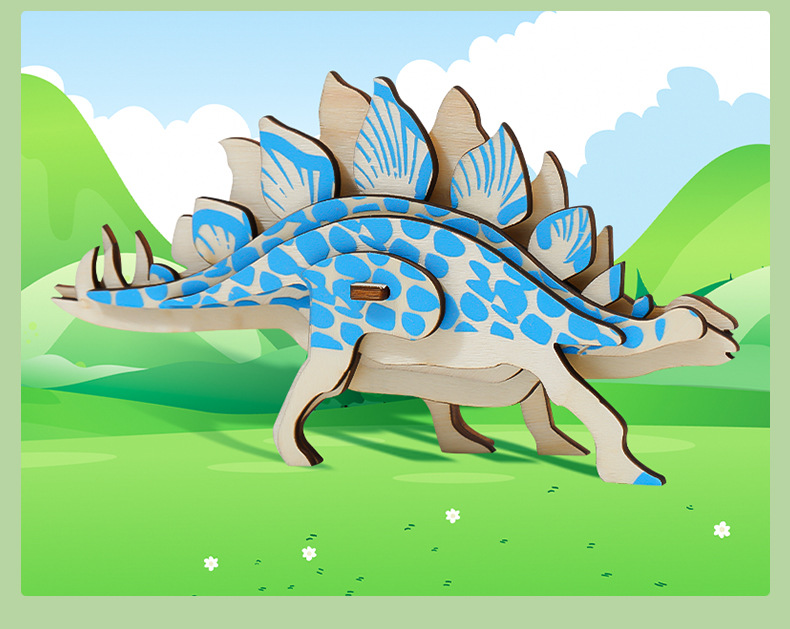 剑龙 仿真远古恐龙动物模型儿童益智木制拼图玩具DIY手工拼装3D详情21