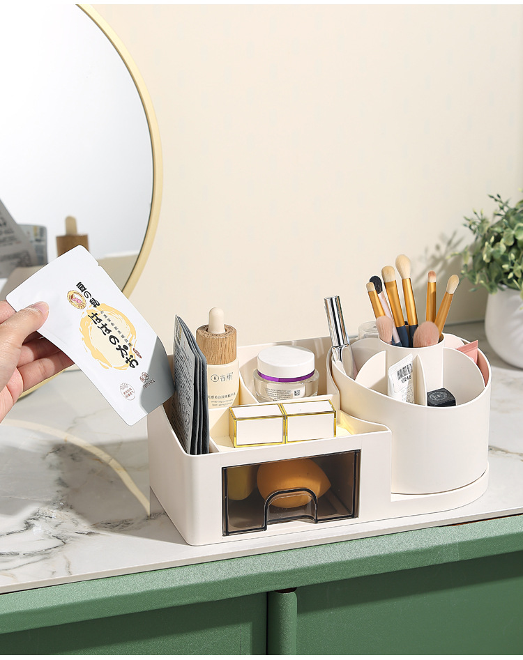 Rotating pen holder, multi-compartment desktop, lipstick and stationery, desk shelf, cross-border exclusive, with drawer compartment desktop storage box pic 20