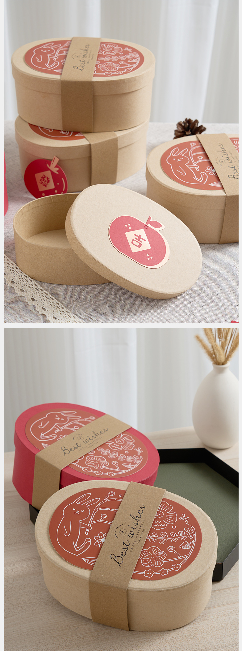 Kraft paper box handmade souvenir gift box, baking packaging box, pastry packaging box, oval kraft paper gift box pic 3