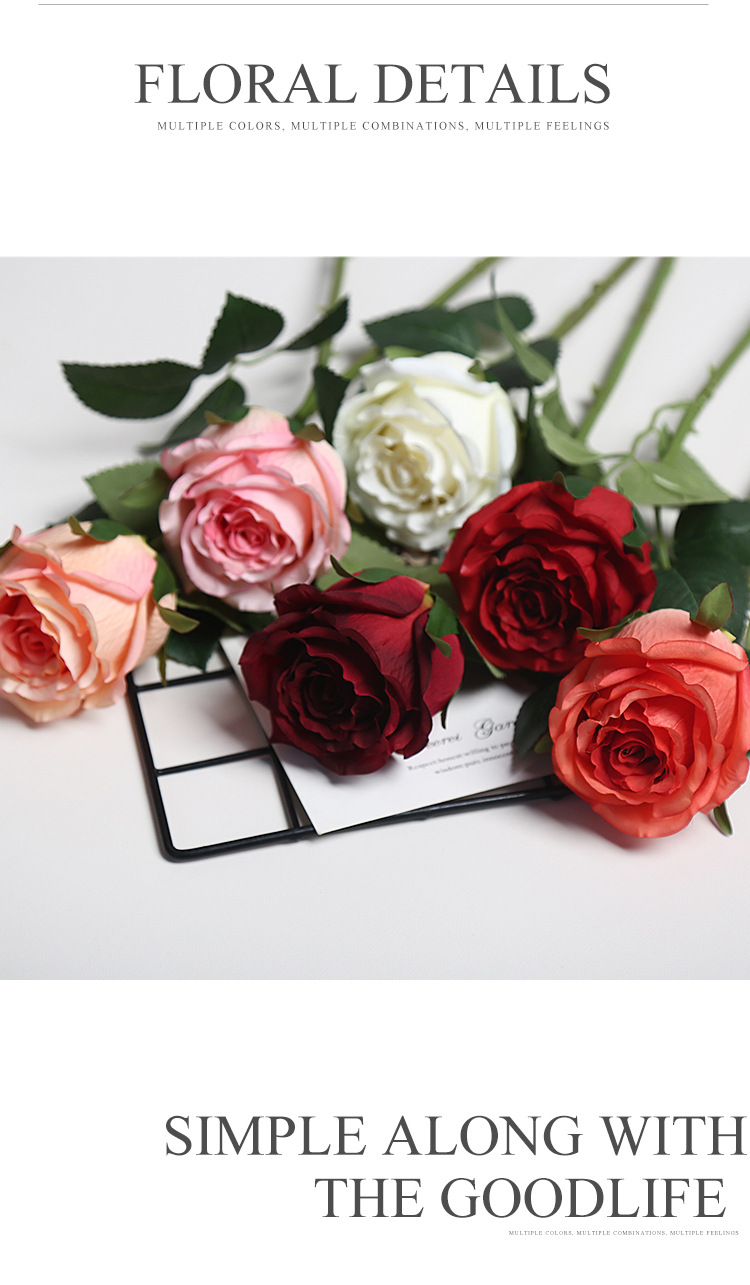 新款单头仿真玫瑰花束婚庆软装装饰高级感绢花花艺办公文化园艺用品详情3