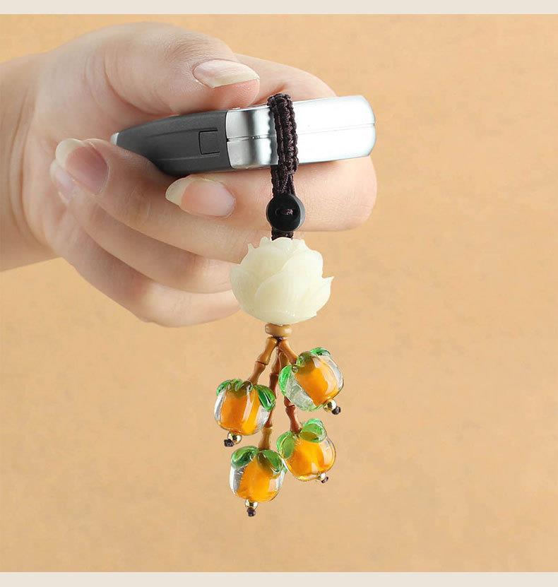 复古好柿连年汽车钥匙扣菩提雕刻钥匙挂件手工编织男女创意小礼品详情10