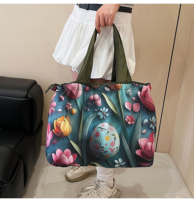 大容量花朵印花单肩包防水购物袋尼龙外出托特包时尚复古手提包详情27