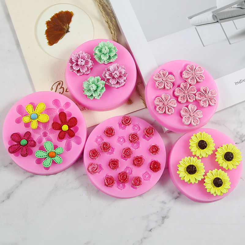 A variety of small flower, cherry blossom, peach blossom and rose molds, silicone molds, chocolate gypsum epoxy resin car scented candle molds pic 9