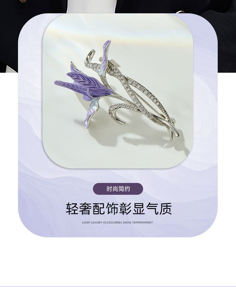 The elegant purple enamel iris flower brooch exudes a fashionable and versatile charm. It is a new oil-drip flower brooch for women pic 3
