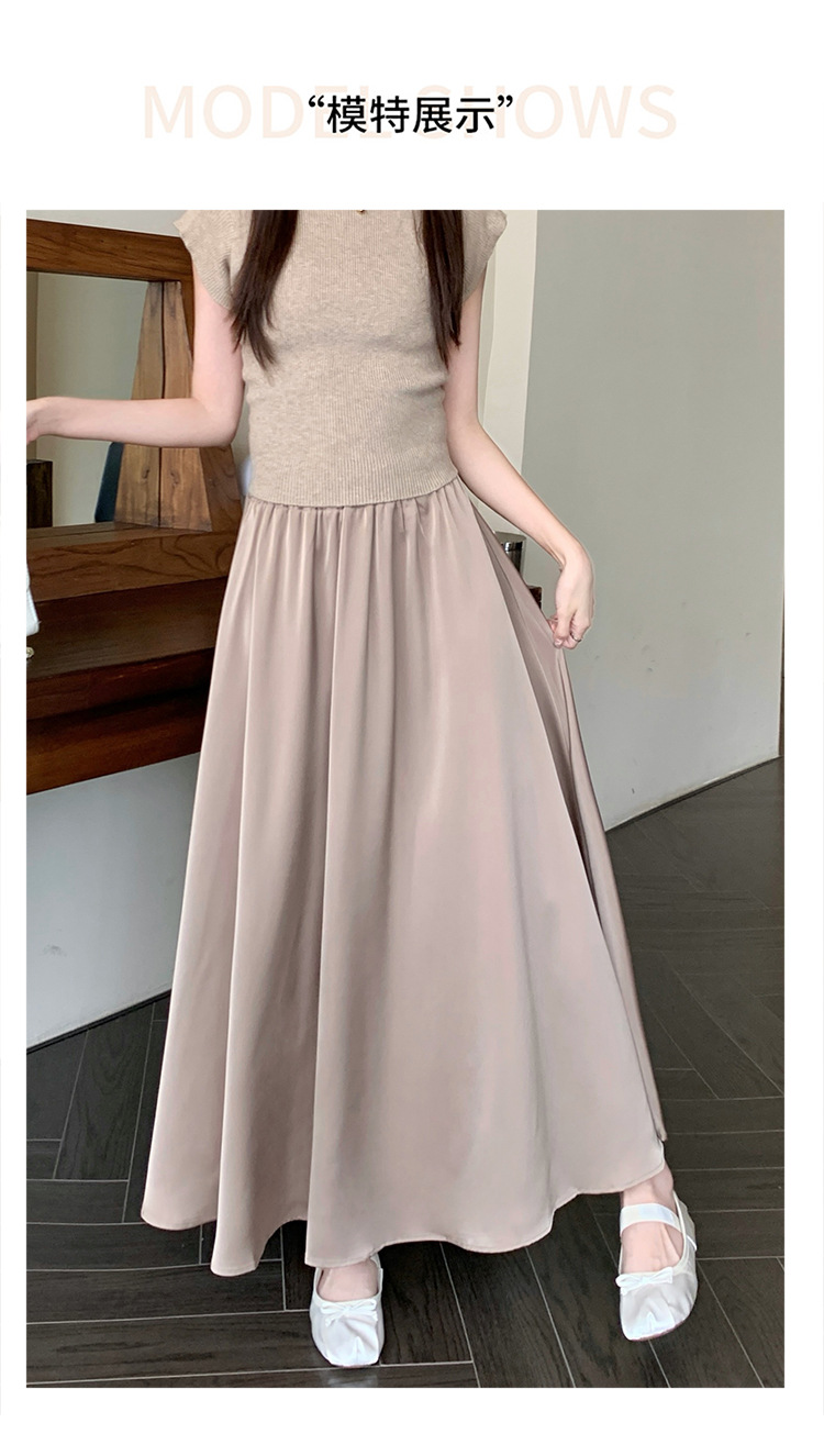 French acetate satin half skirt for women 2024 Spring/Summer pleated long skirt with elastic and tight waist, A-line large swing umbrella skirt pic 14