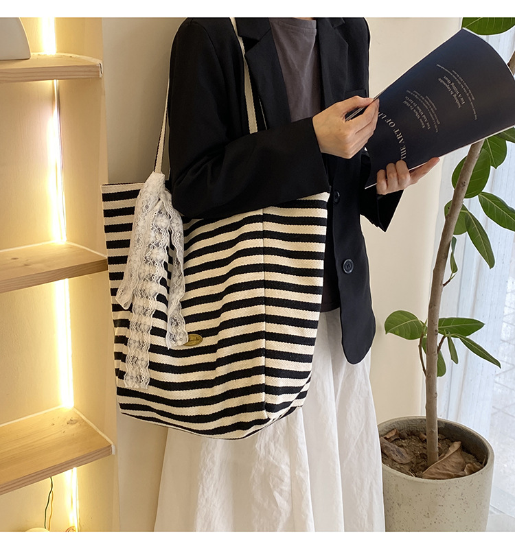 Striped canvas bag, 2024 new Korean-style ins tote casual bag, single-shoulder large-capacity tote bag shopping bag pic 34