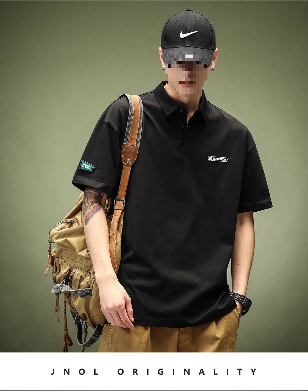 Heavyweight white g foreign trade short-sleeved POLO shirt for men, summer loose, young Paul American design sense, T cross-border black pic 14