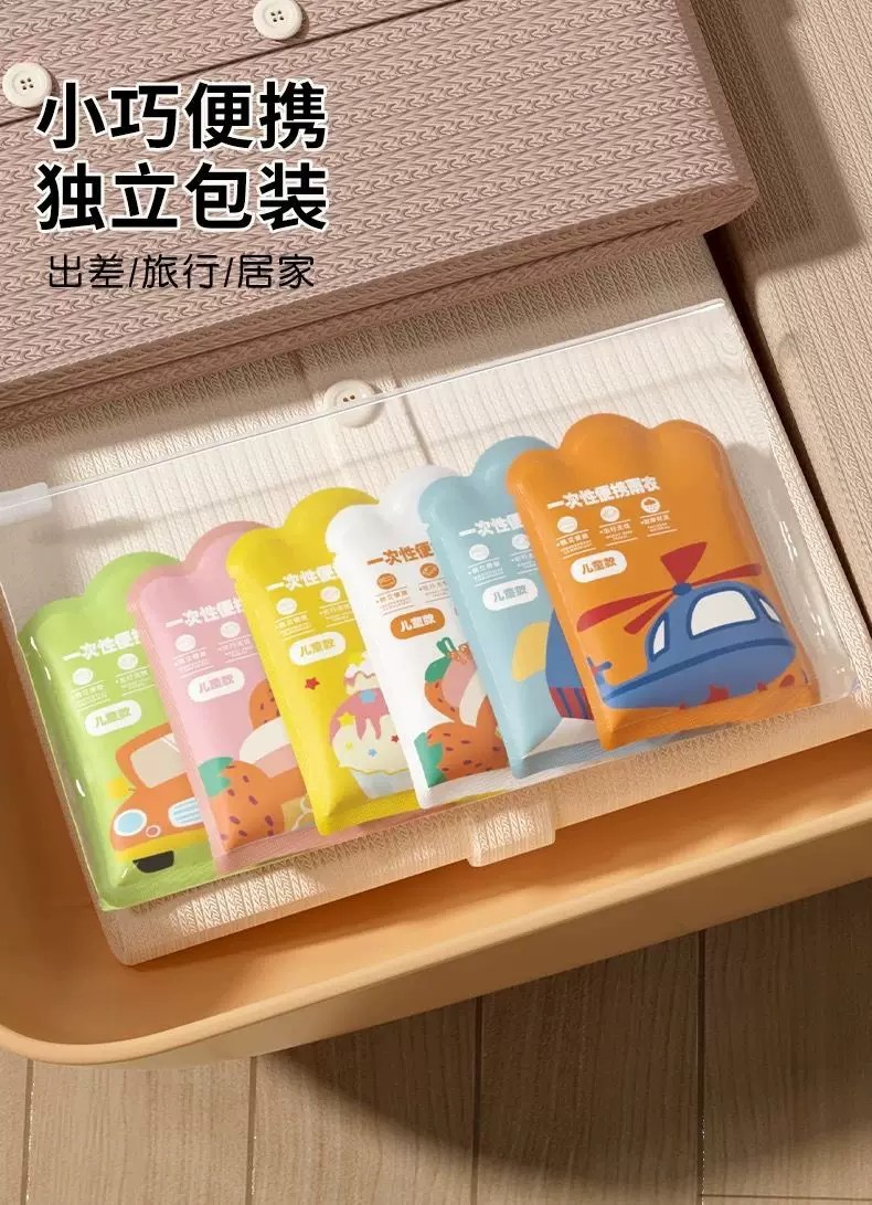儿童一次性雨衣旅游全身便携学生女童男童小学生加厚雨披可背书包详情1