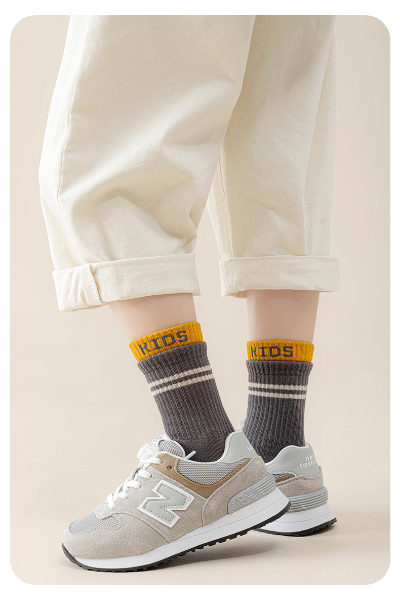 儿童袜子秋冬男童双罗口字母运动潮袜中大童青少年中筒棉袜不臭脚详情14