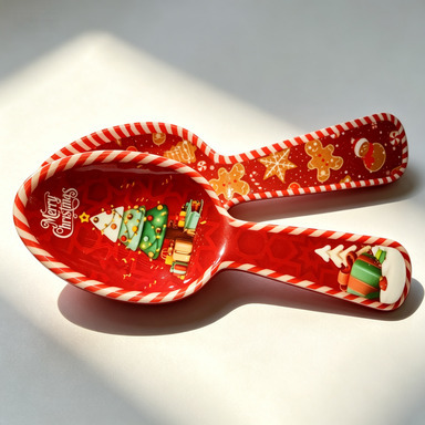 跨境外贸工厂直发一体成型红色圣诞树姜饼密胺汤勺酒店家用详情2