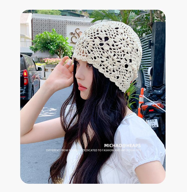 Japanese-style hand-woven headband hats for women, thin, hollowed-out woolen hats, retro and artistic knitted hats, Dui Dui hats pic 13