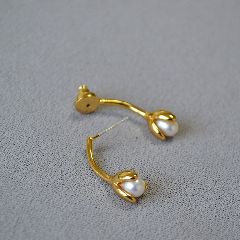 日韩小巧时尚简约淡水珍珠花苞花朵精致优雅高级感可拆卸耳钉耳饰详情2