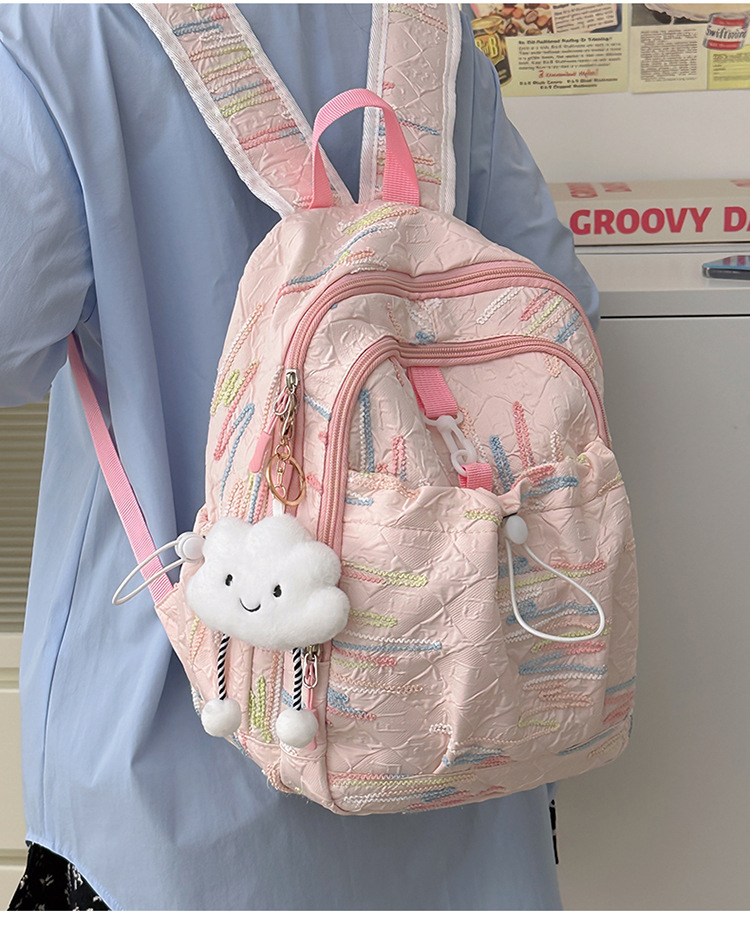 跨境风潮高颜值书包女小学生初高中生小众设计感简约百搭双肩背包详情9